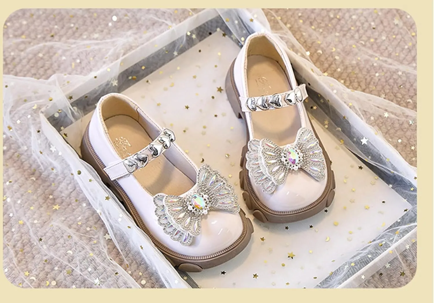 Girls Dress Shoes Party Wedding Mary Jane Shoes with Rhinestones Butterfly Princess Shoes for Toddler Little Big Kids