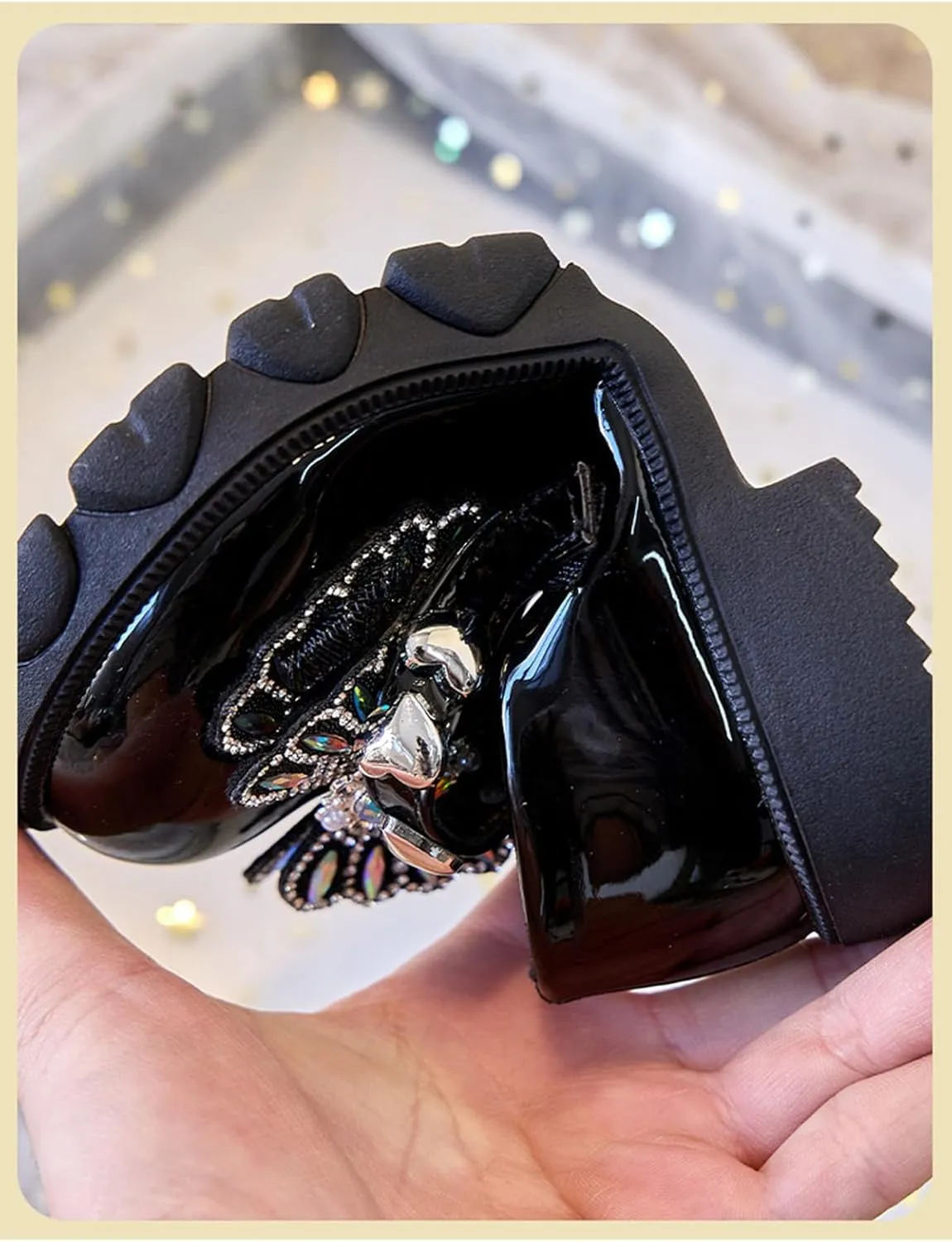 Girls Dress Shoes Party Wedding Mary Jane Shoes with Rhinestones Butterfly Princess Shoes for Toddler Little Big Kids