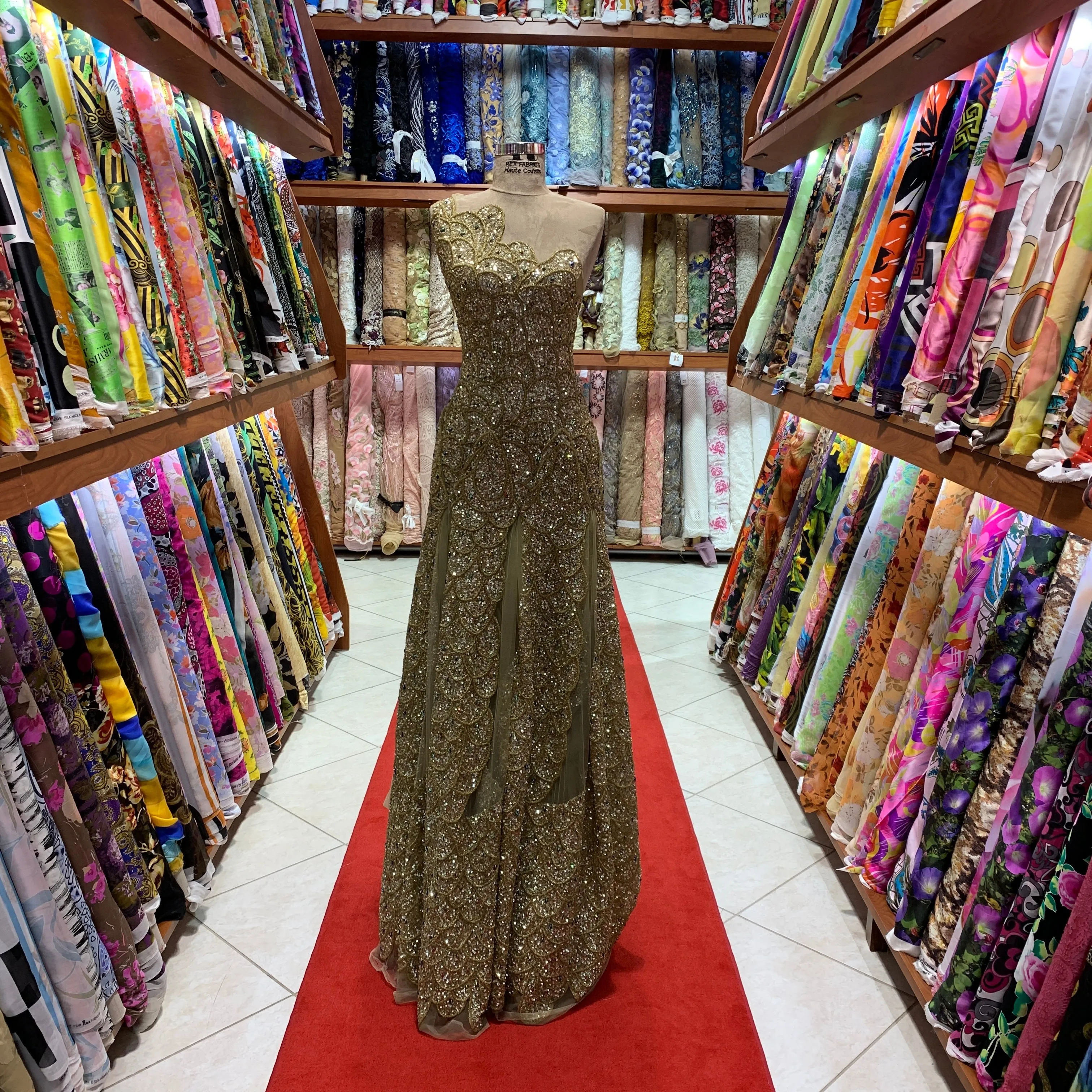 Gold Bronze Sequins and Beads Embroidered Tulle Fabric
