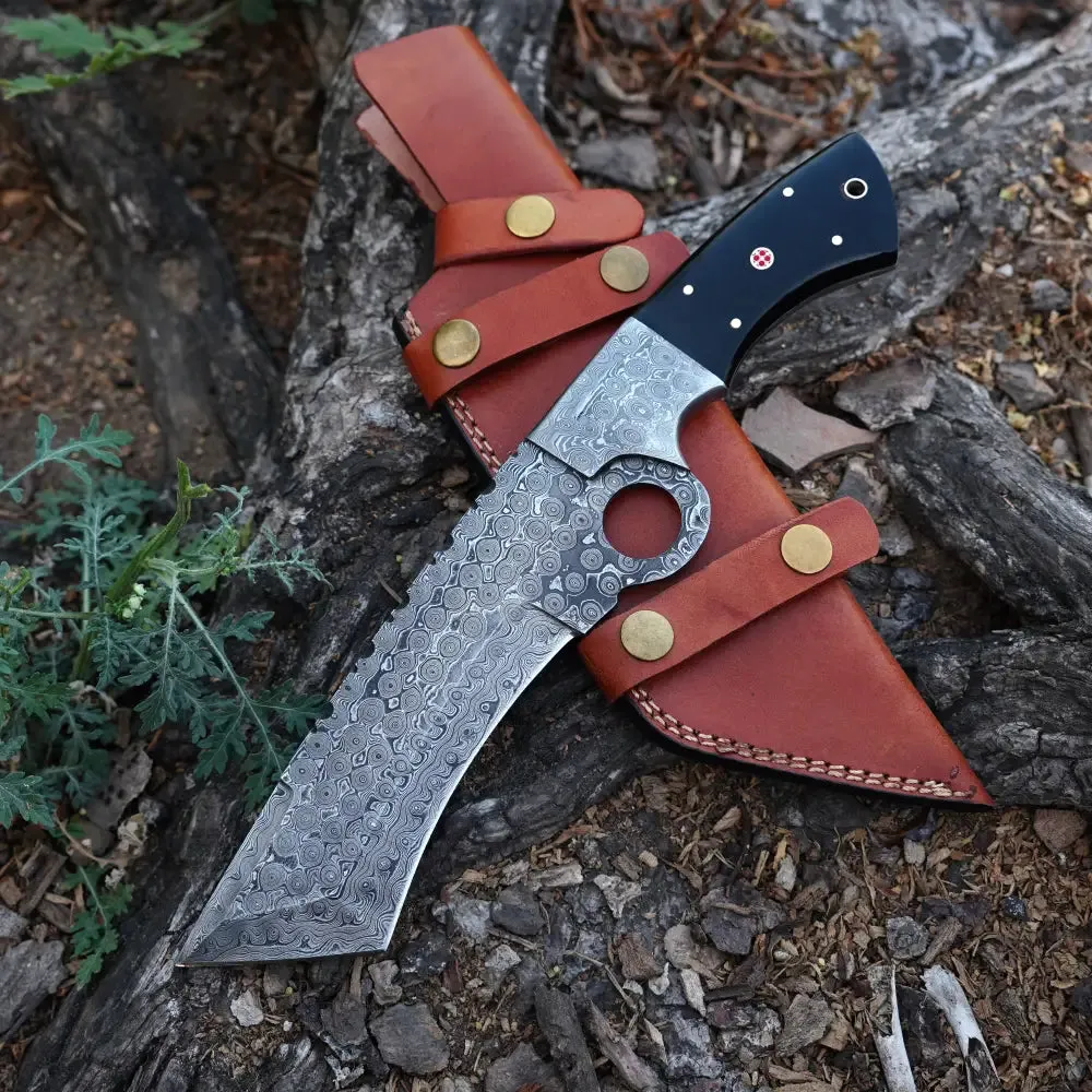 Handmade Damascus Steel Tracker Tanto Knife - Buffalo Horn Handle