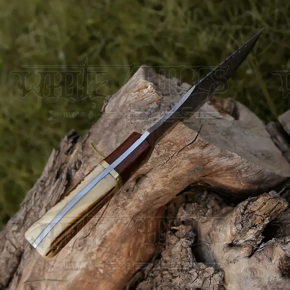 HANDMADE FORGED DAMASCUS BUSHCRAFT TRACKER KNIFE FULL TANG - Stag Antler & Wood Handle