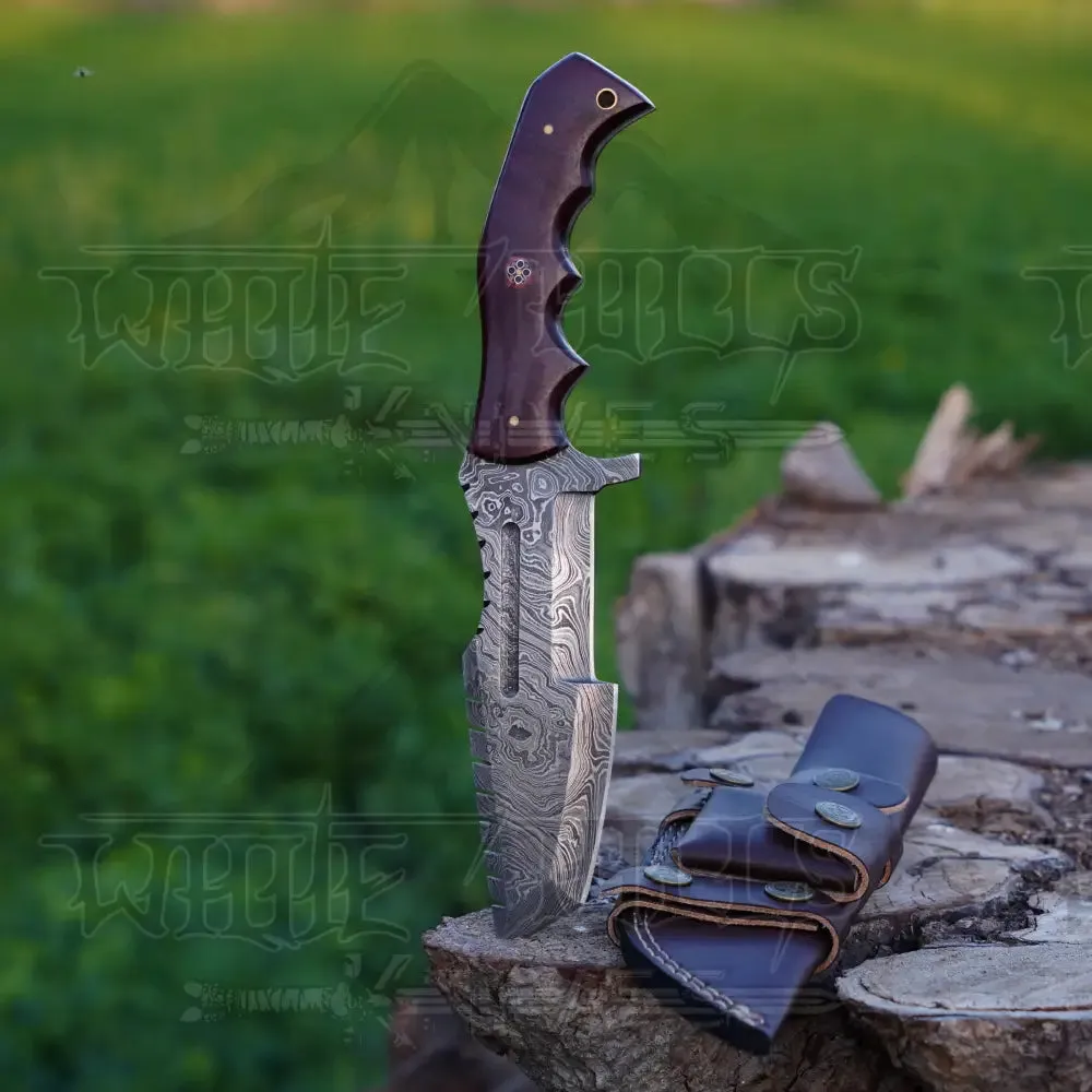 Handmade Forged Damascus Steel Tracker Knife - Hunting Camping Knife With Resin Handle