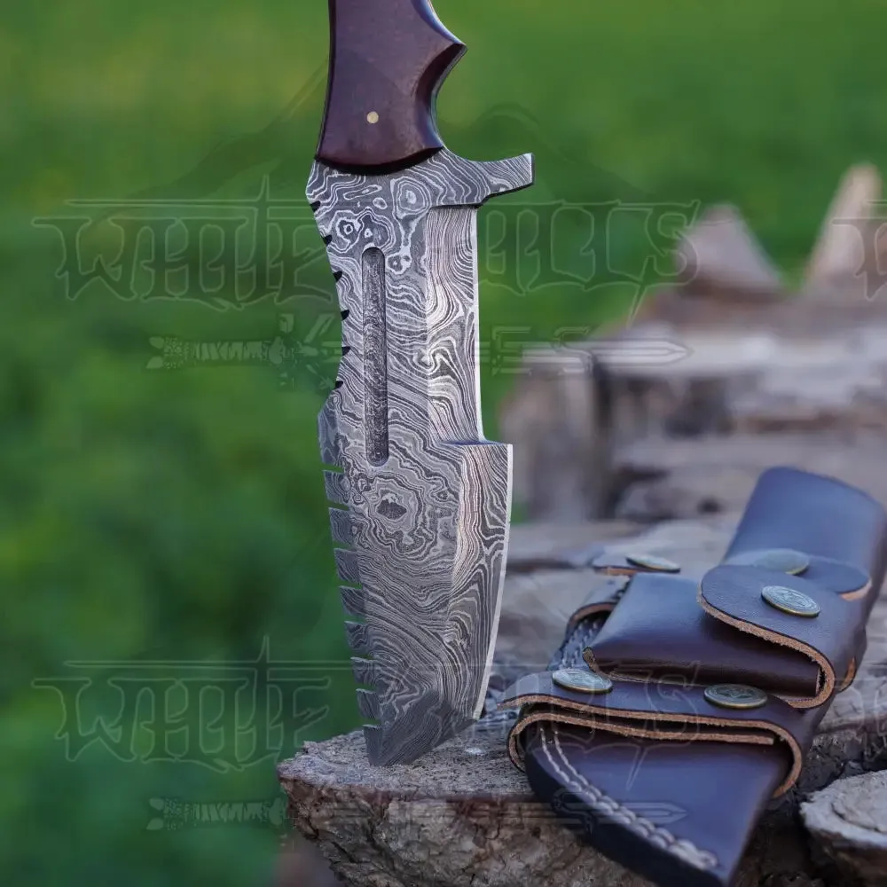 Handmade Forged Damascus Steel Tracker Knife - Hunting Camping Knife With Resin Handle