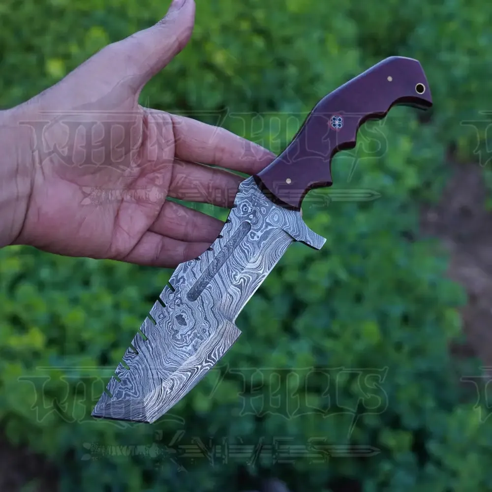 Handmade Forged Damascus Steel Tracker Knife - Hunting Camping Knife With Resin Handle