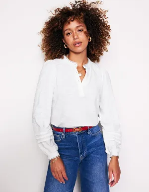 Henrietta Pintuck Henley Top-White