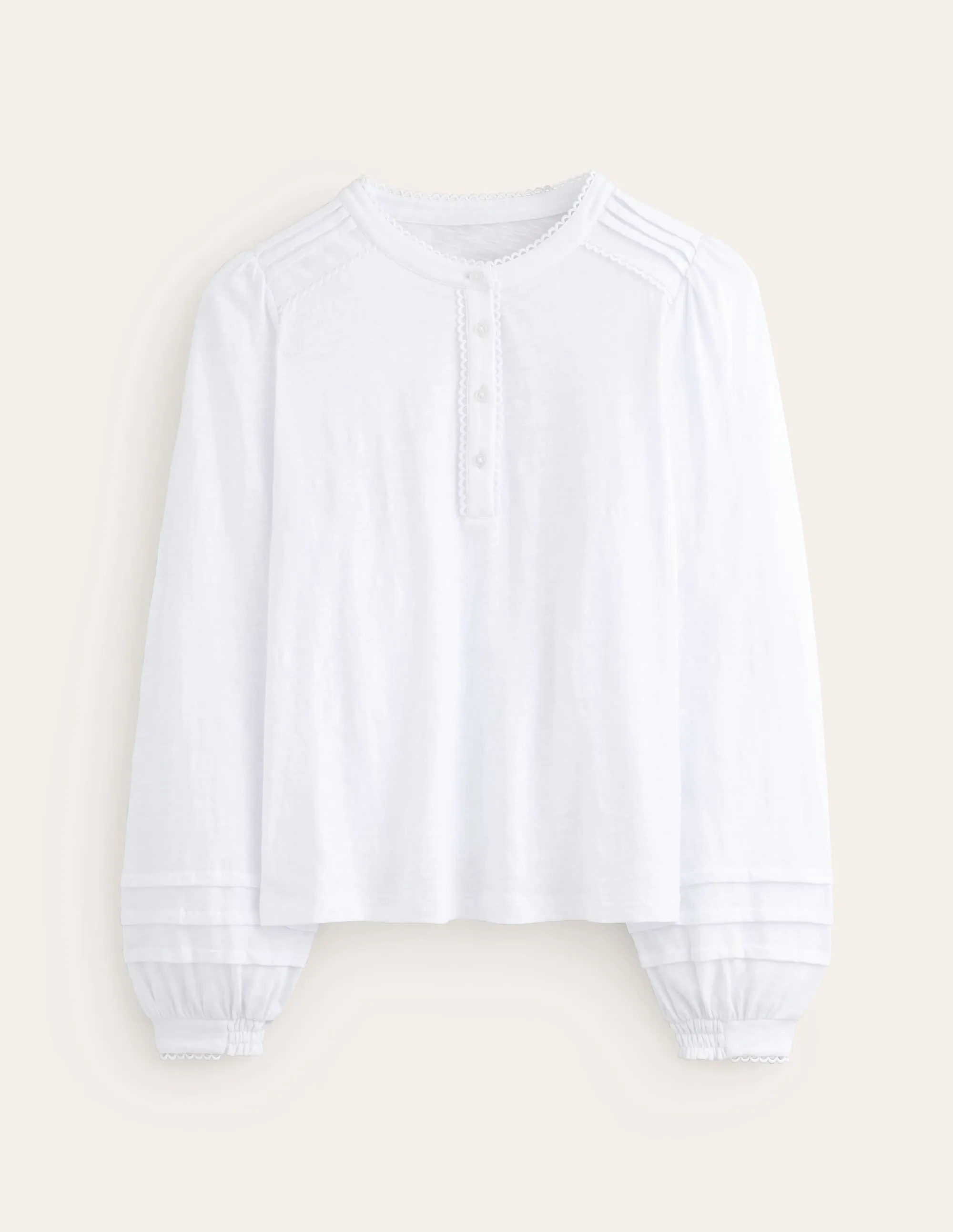 Henrietta Pintuck Henley Top-White