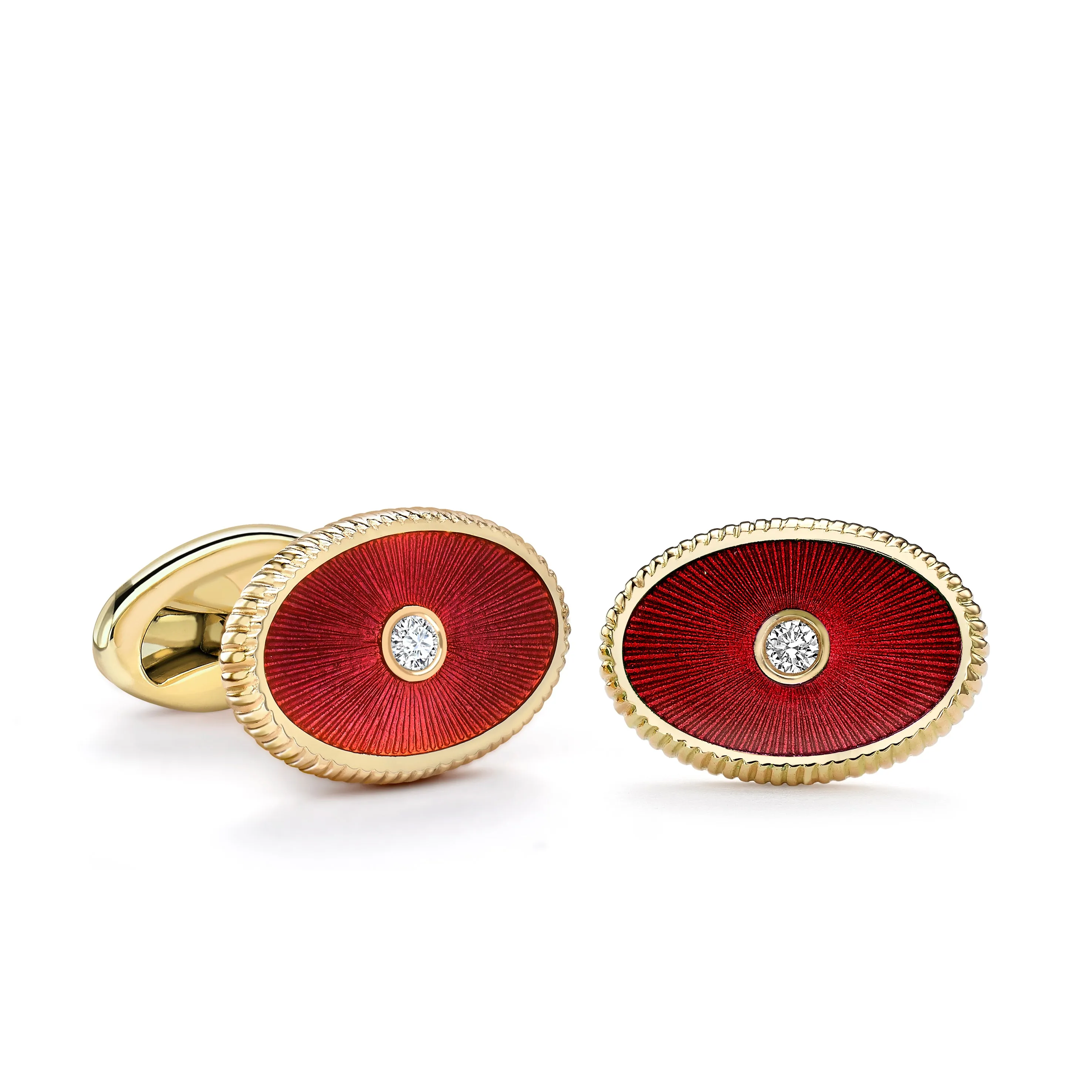 Heritage Rose Gold Diamond & Red Guilloché Enamel Oval Cufflinks