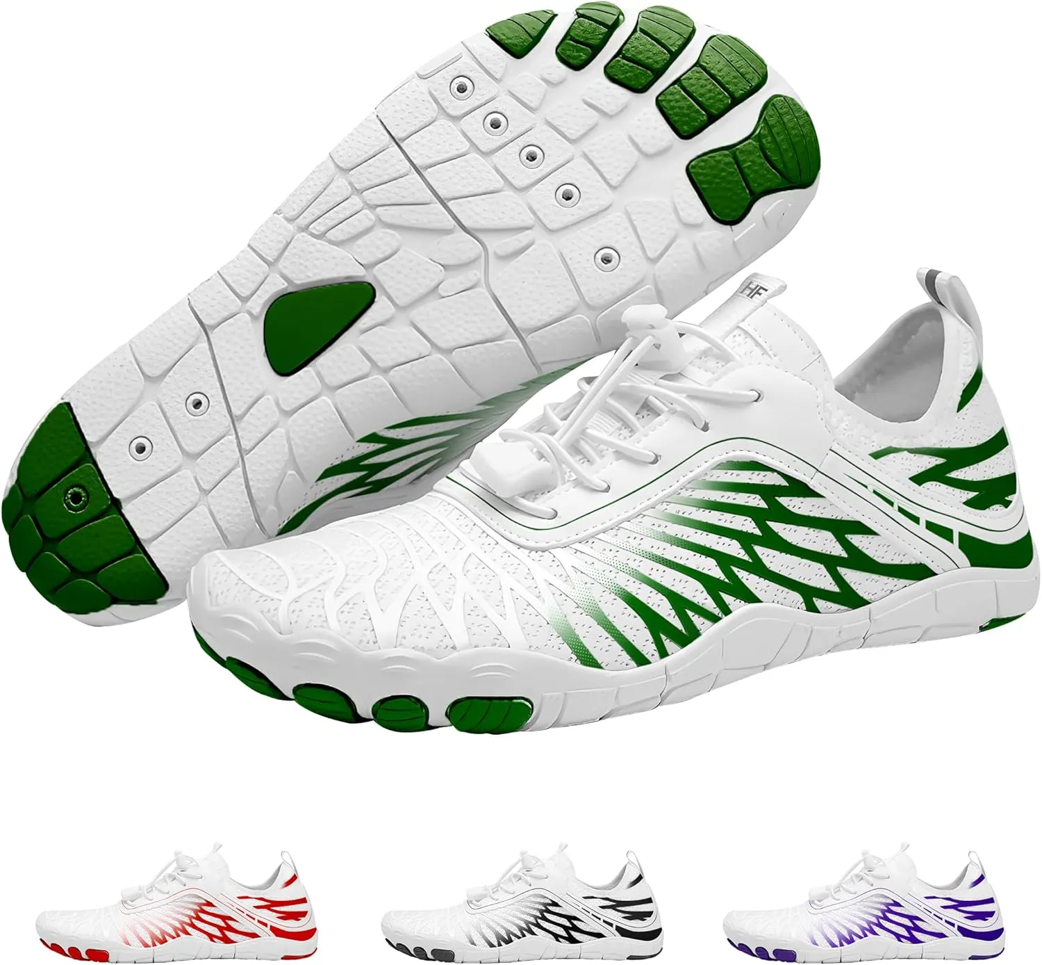 HF Barefoot Shoes,Breathable Wide Toe Box Shoe Men Women, Non - Slip, Minimalist Athletic Footwear, Walking and Daily Wear White/Green