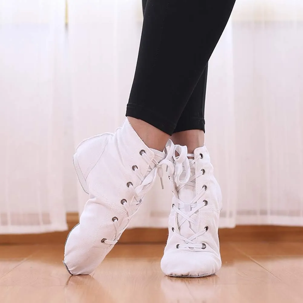 HIPPOSEUS Canvas Over The Ankle Lace Up Jazz Boots Ballroom Modern Dance Shoes for Women and Men