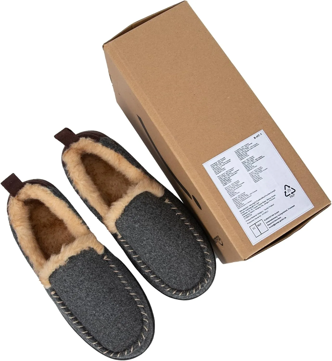 HomeTop Men's Memory Foam Moccasin Slippers, Indoor and Outdoor Warm Fuzzy Fleece House Shoes