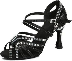 HROYL Women's Rhinestone Ballroom Dance Shoes Latin Salsa Performance Wedding Party Dance Heels,YCL450