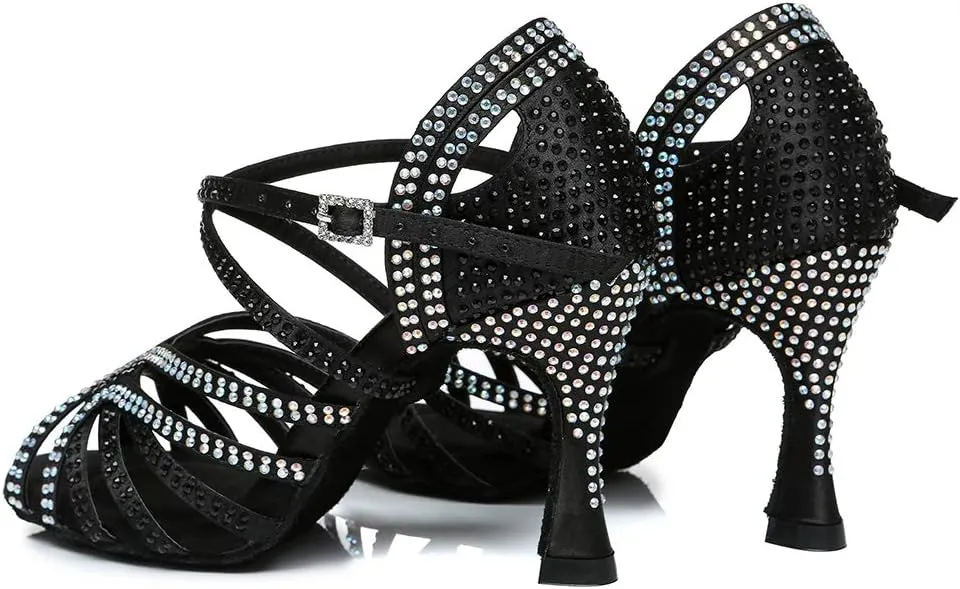 HROYL Women's Rhinestone Ballroom Dance Shoes Latin Salsa Performance Wedding Party Dance Heels,YCL450