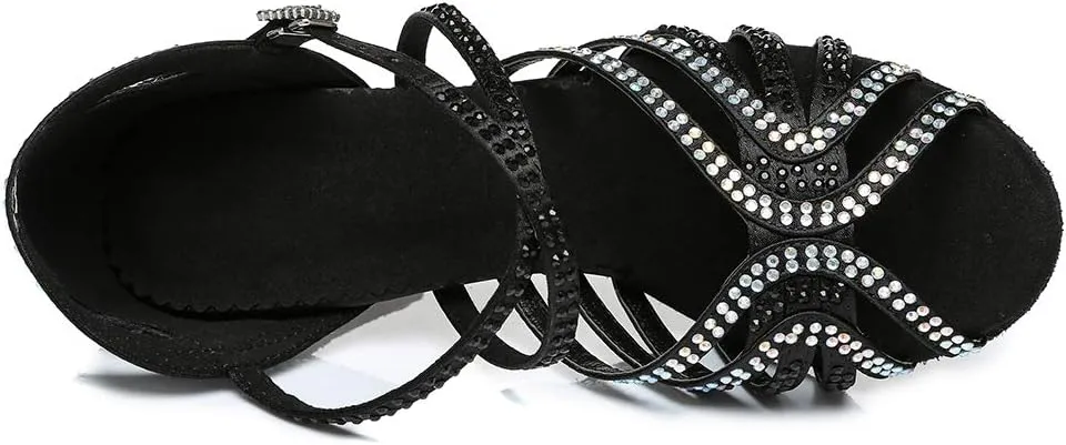 HROYL Women's Rhinestone Ballroom Dance Shoes Latin Salsa Performance Wedding Party Dance Heels,YCL450
