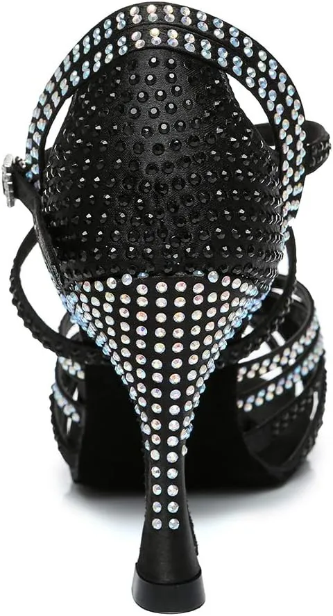 HROYL Women's Rhinestone Ballroom Dance Shoes Latin Salsa Performance Wedding Party Dance Heels,YCL450