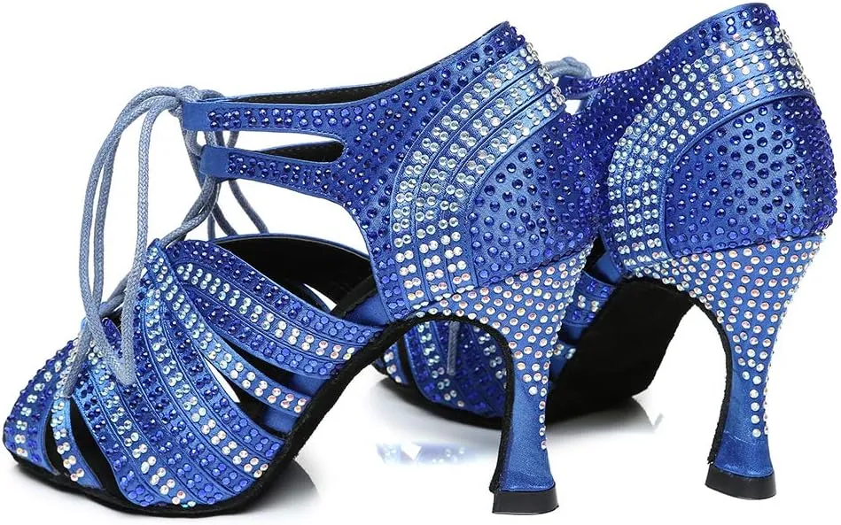 HROYL Women's Rhinestone Dance Shoes Latin Salsa Ballroom Performance Wedding Party Dance Heels,YCL453