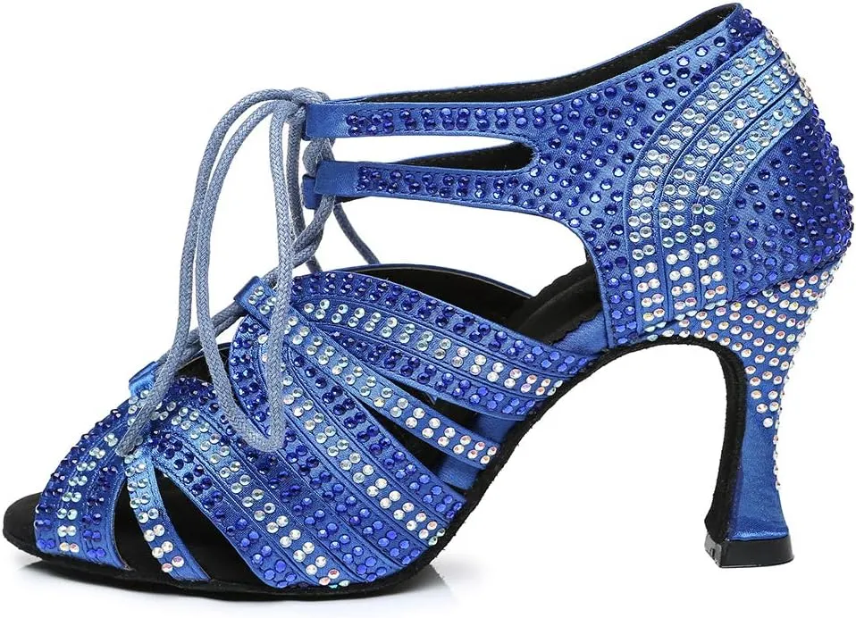 HROYL Women's Rhinestone Dance Shoes Latin Salsa Ballroom Performance Wedding Party Dance Heels,YCL453