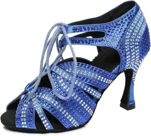HROYL Women's Rhinestone Dance Shoes Latin Salsa Ballroom Performance Wedding Party Dance Heels,YCL453