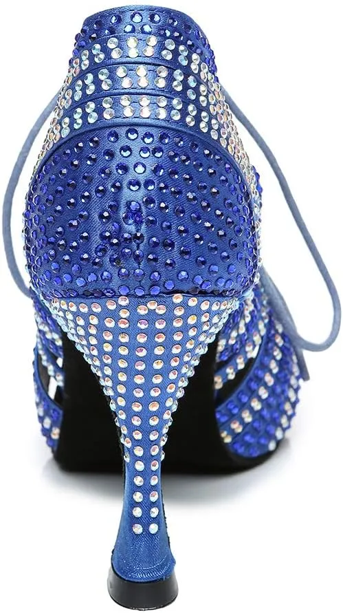 HROYL Women's Rhinestone Dance Shoes Latin Salsa Ballroom Performance Wedding Party Dance Heels,YCL453