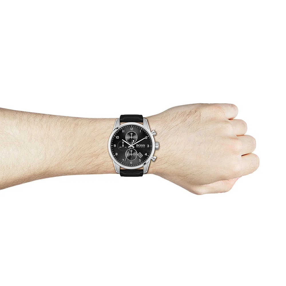 Hugo Boss Black Leather Men's Chrono Watch - 1513782