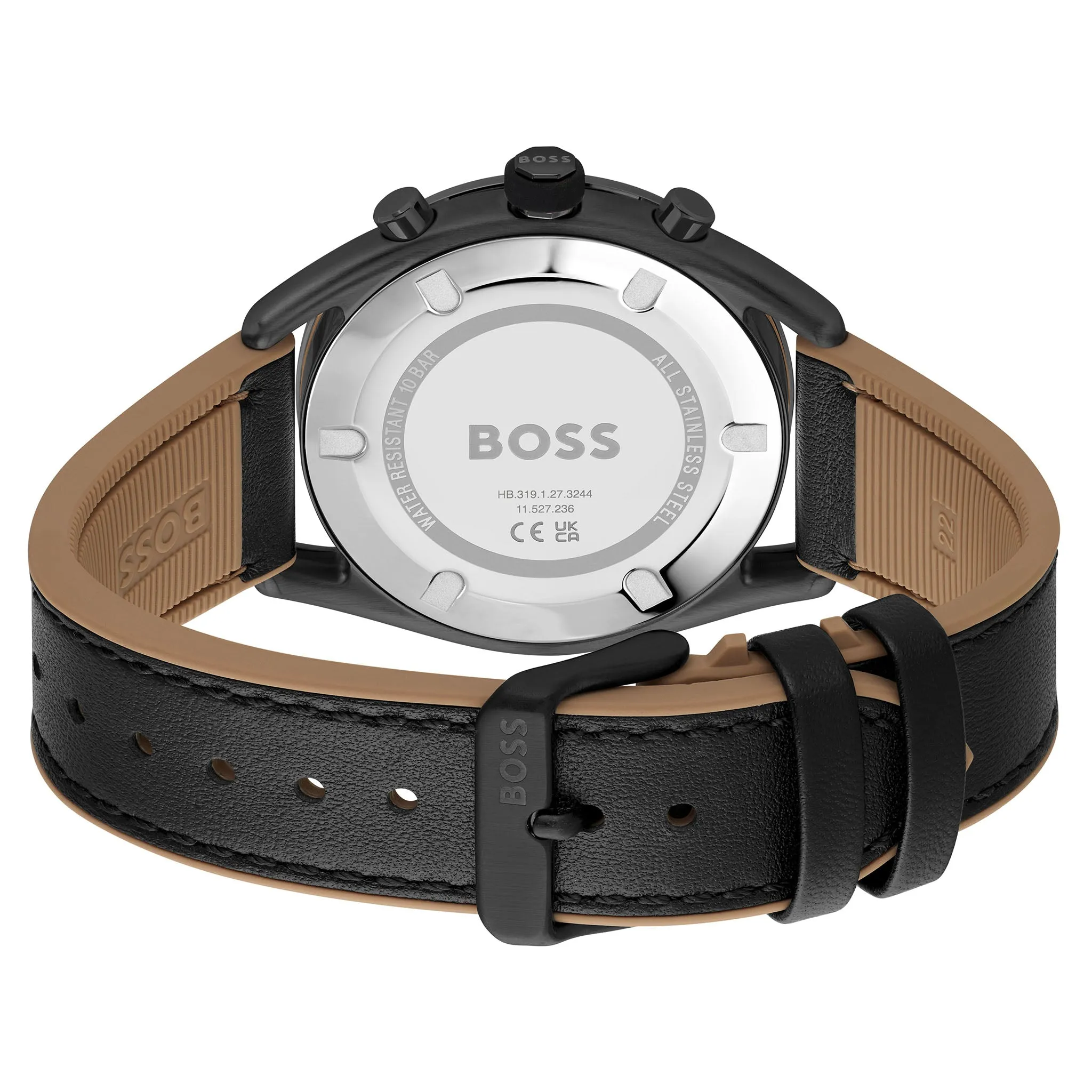 Hugo Boss Brown Silicone Black Dial Chronograph Men's Watch - 1514022