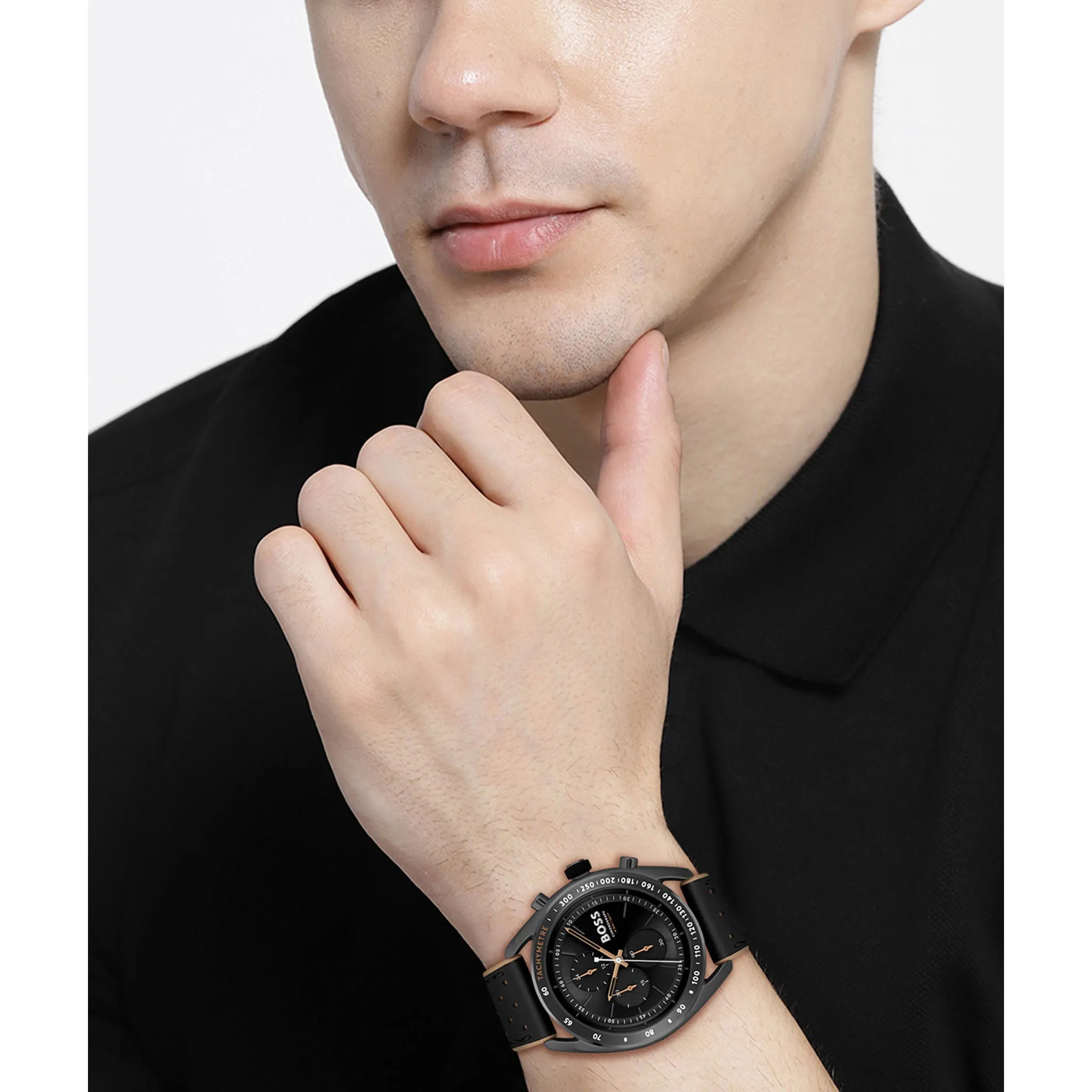 Hugo Boss Brown Silicone Black Dial Chronograph Men's Watch - 1514022