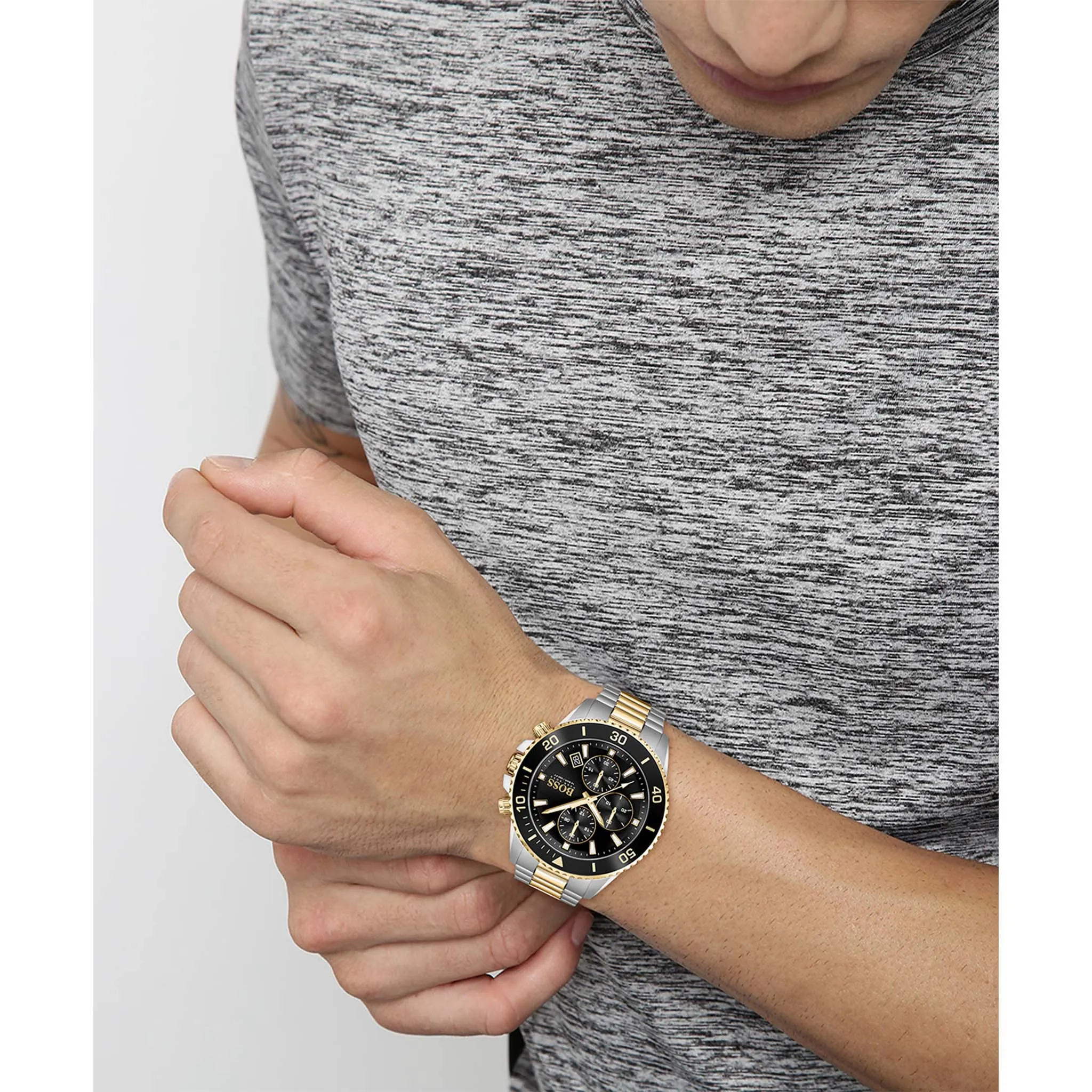 Hugo Boss Two-Tone Black Dial Steel Men's Chronograph Watch - 1513908