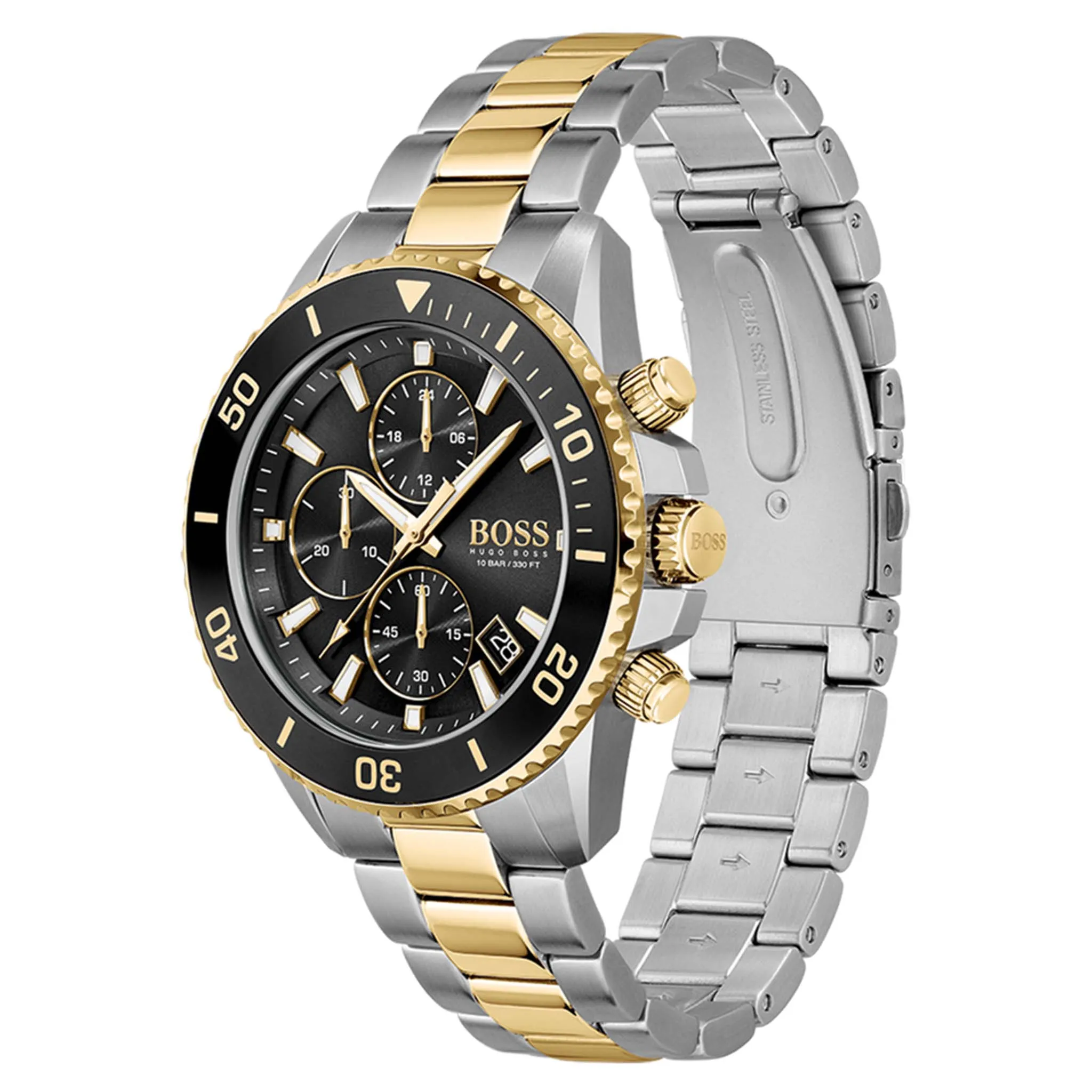 Hugo Boss Two-Tone Black Dial Steel Men's Chronograph Watch - 1513908