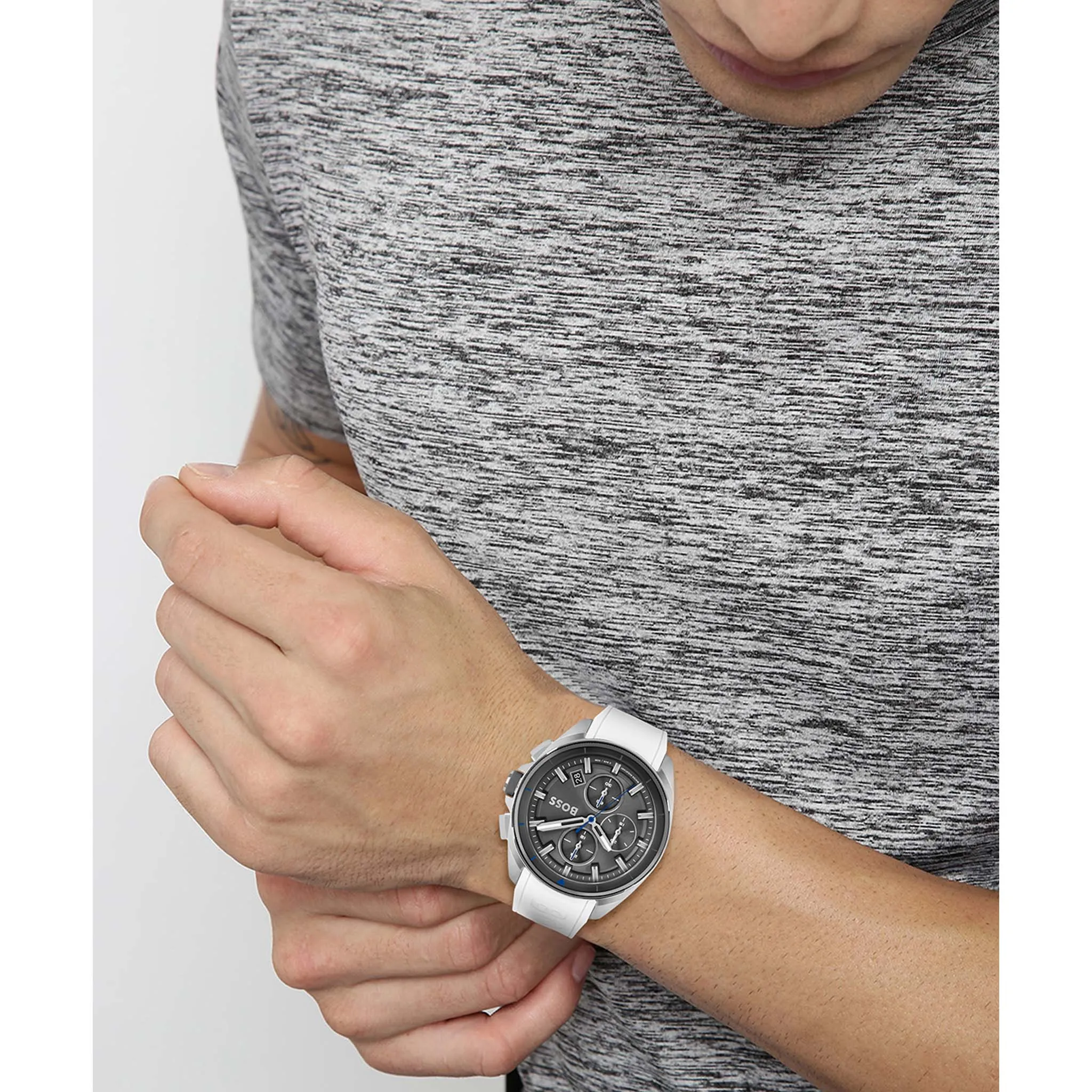 Hugo Boss White Silicone Grey Dial Men's Chrono Watch - 1513948