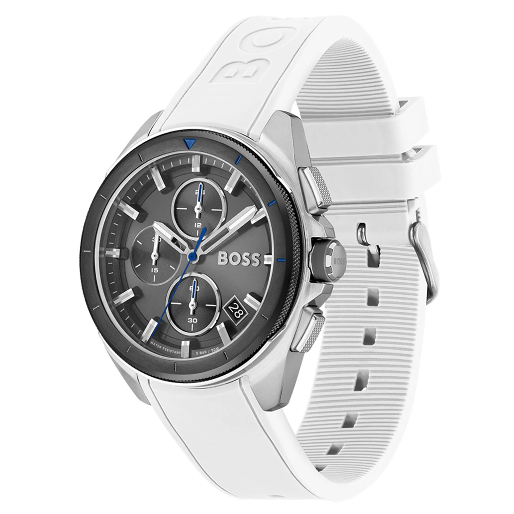 Hugo Boss White Silicone Grey Dial Men's Chrono Watch - 1513948