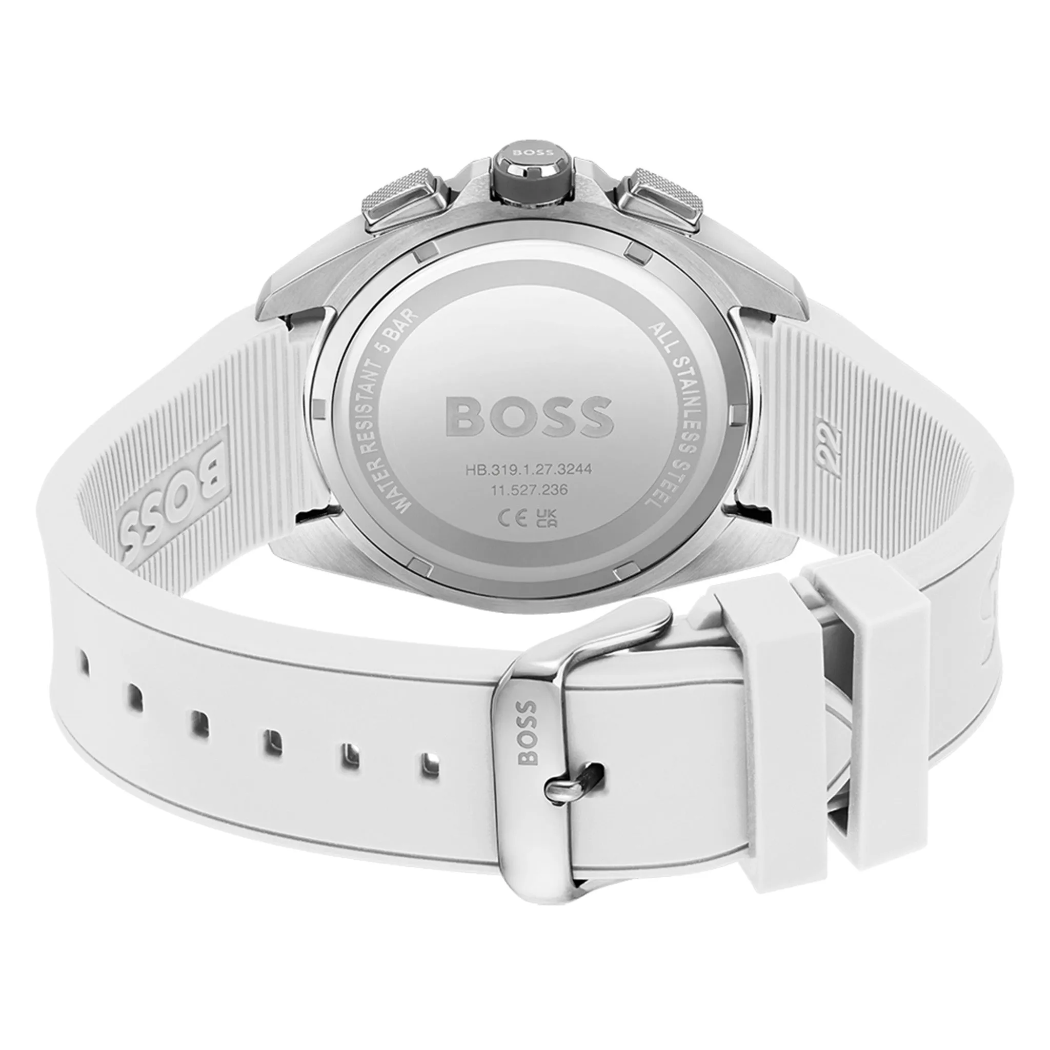 Hugo Boss White Silicone Grey Dial Men's Chrono Watch - 1513948