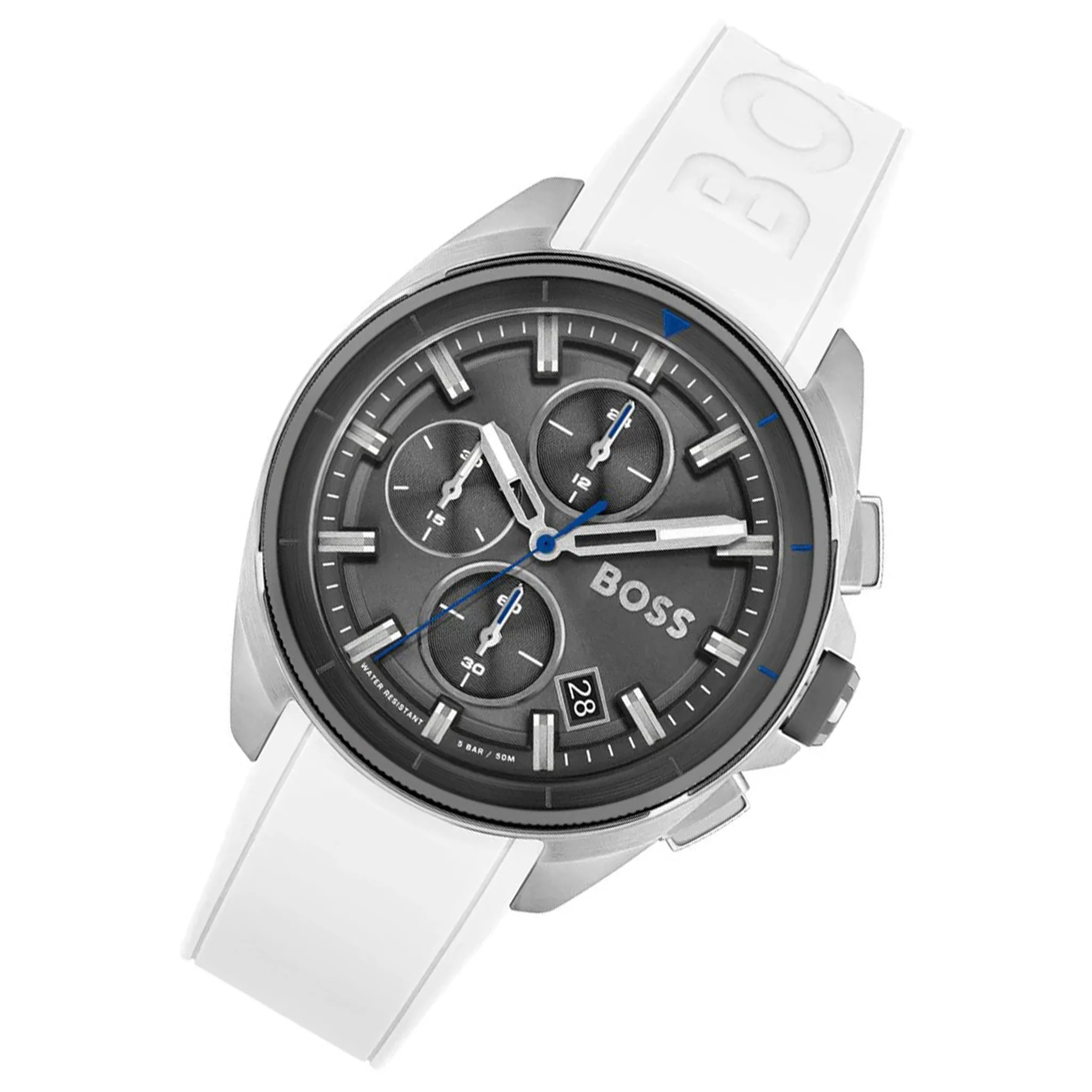 Hugo Boss White Silicone Grey Dial Men's Chrono Watch - 1513948