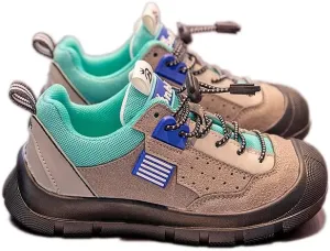 Kids Athletic Tennis Shoes, Breathable Mesh, Gray and Mint Green, Anti-Slip PVC Sole