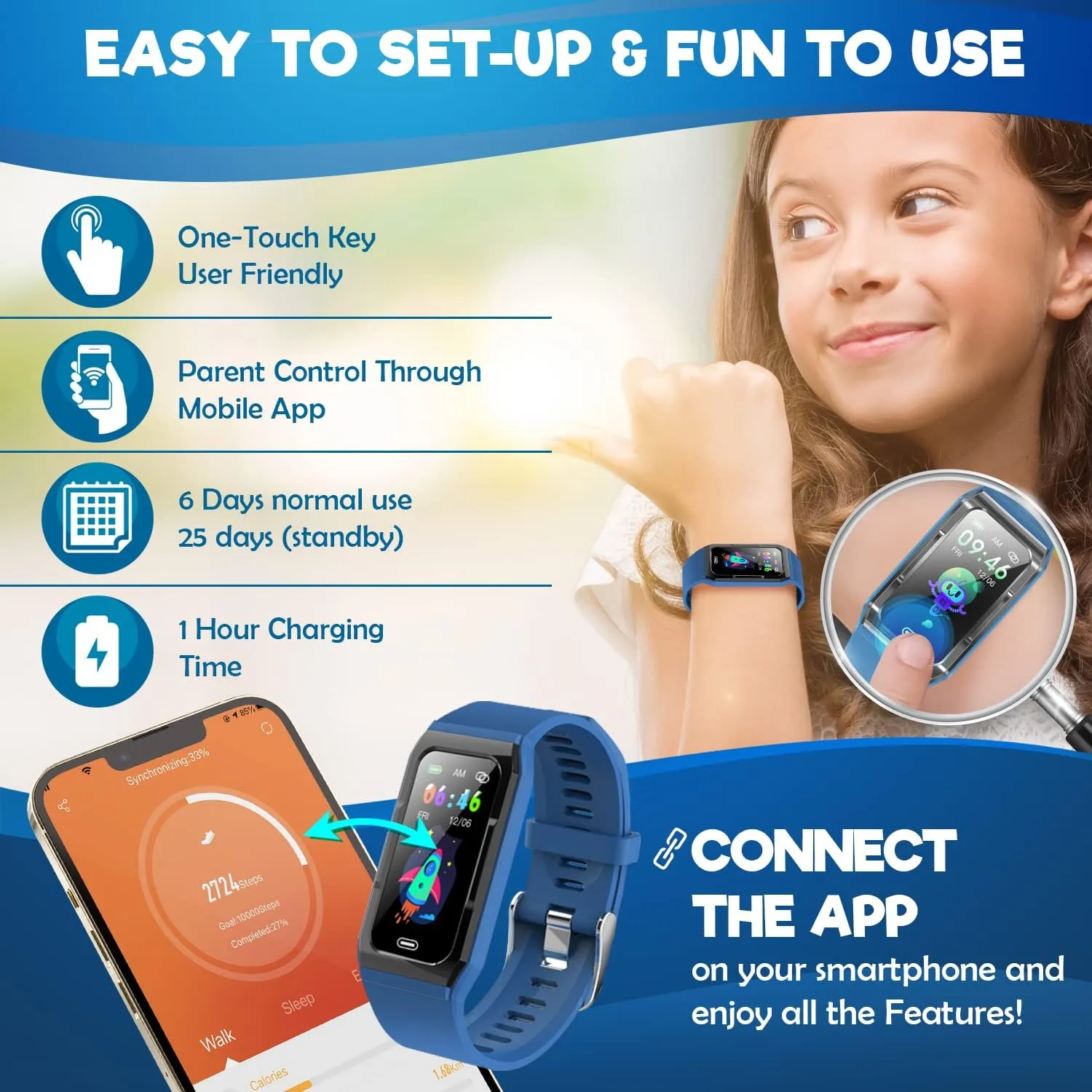 Kids Fitness Tracker: Waterproof, Heart Rate & Sleep Monitor, Ages 5-16