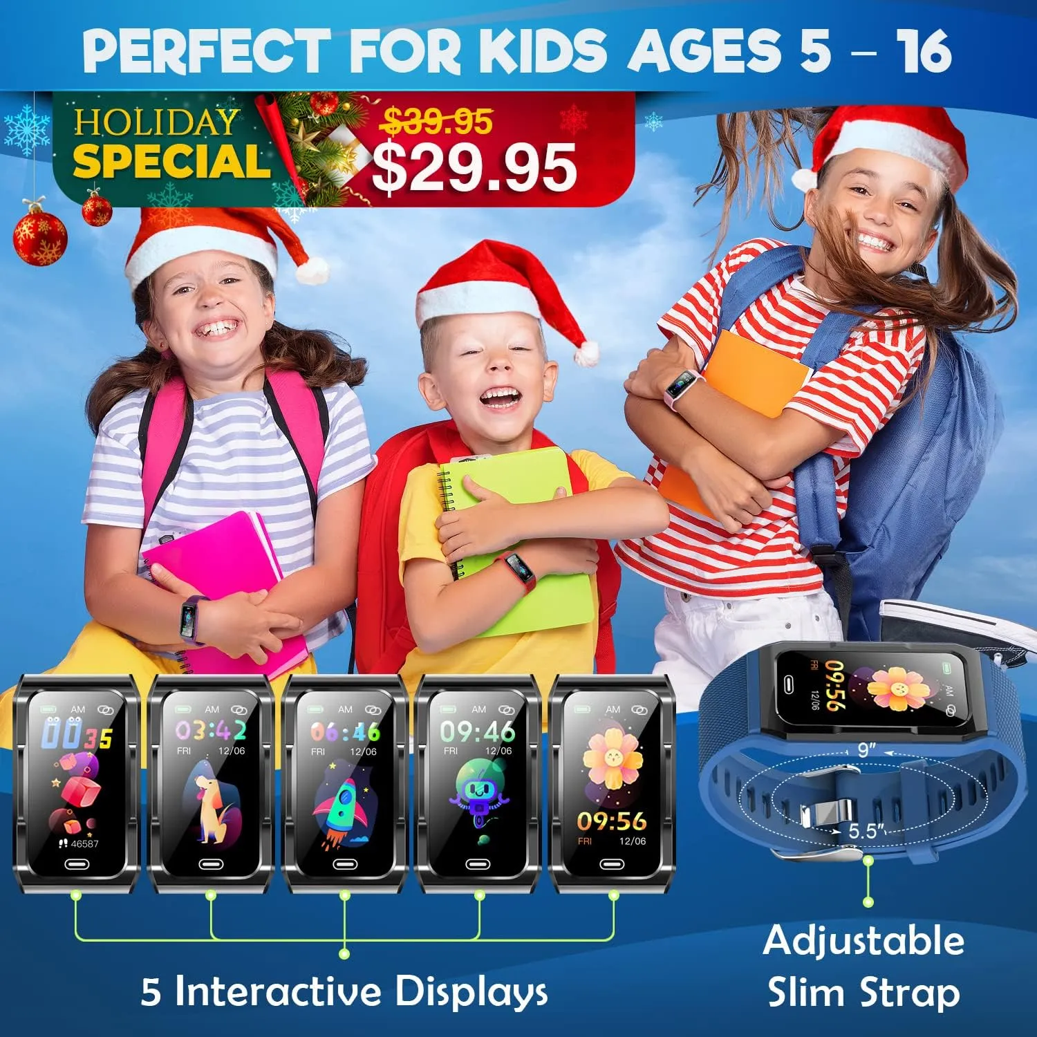 Kids Fitness Tracker: Waterproof, Heart Rate & Sleep Monitor, Ages 5-16