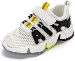 Kids Mesh Athletic Shoes, Breathable Running Sneakers with Hook and Loop Closure, Pink and White, EVA Sole
