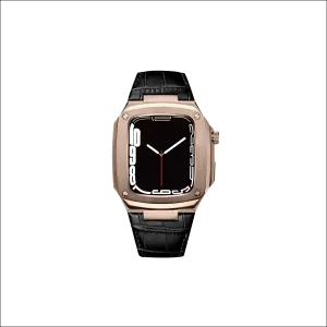 Leather Presidential Apple Watch Case | Rose Gold   Black Band