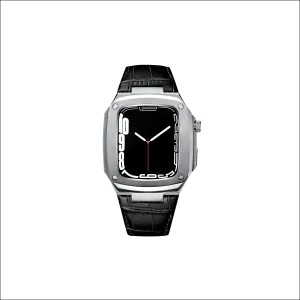 Leather Presidential Apple Watch Case | Silver   Black Band