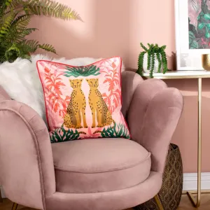 Leopards Illustrated Velvet Cushion Cover 17" x 17"