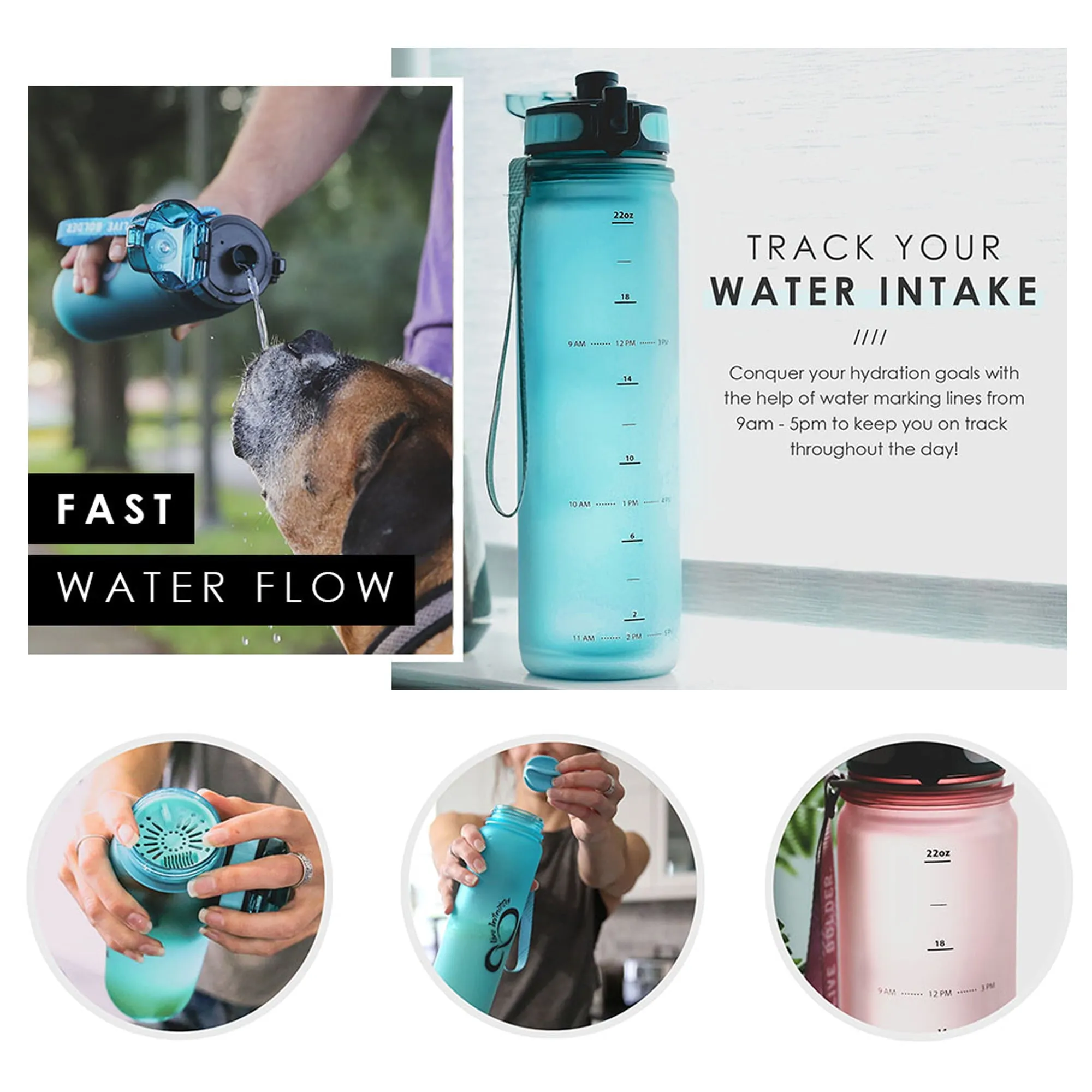 Live Infinitely Insulated Water Bottle with Time Marker BPA-Free 24oz