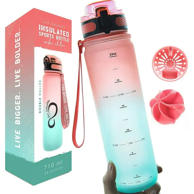 Live Infinitely Insulated Water Bottle with Time Marker BPA-Free 24oz