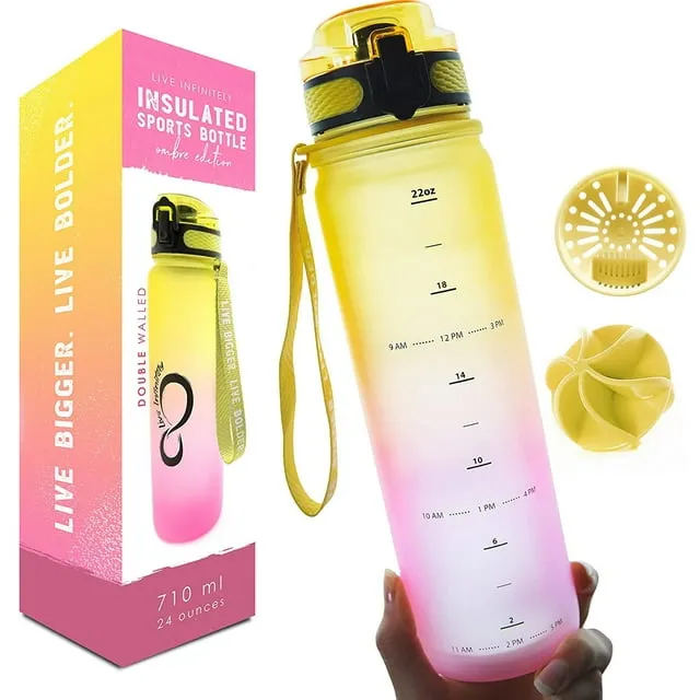Live Infinitely Insulated Water Bottle with Time Marker BPA-Free 24oz