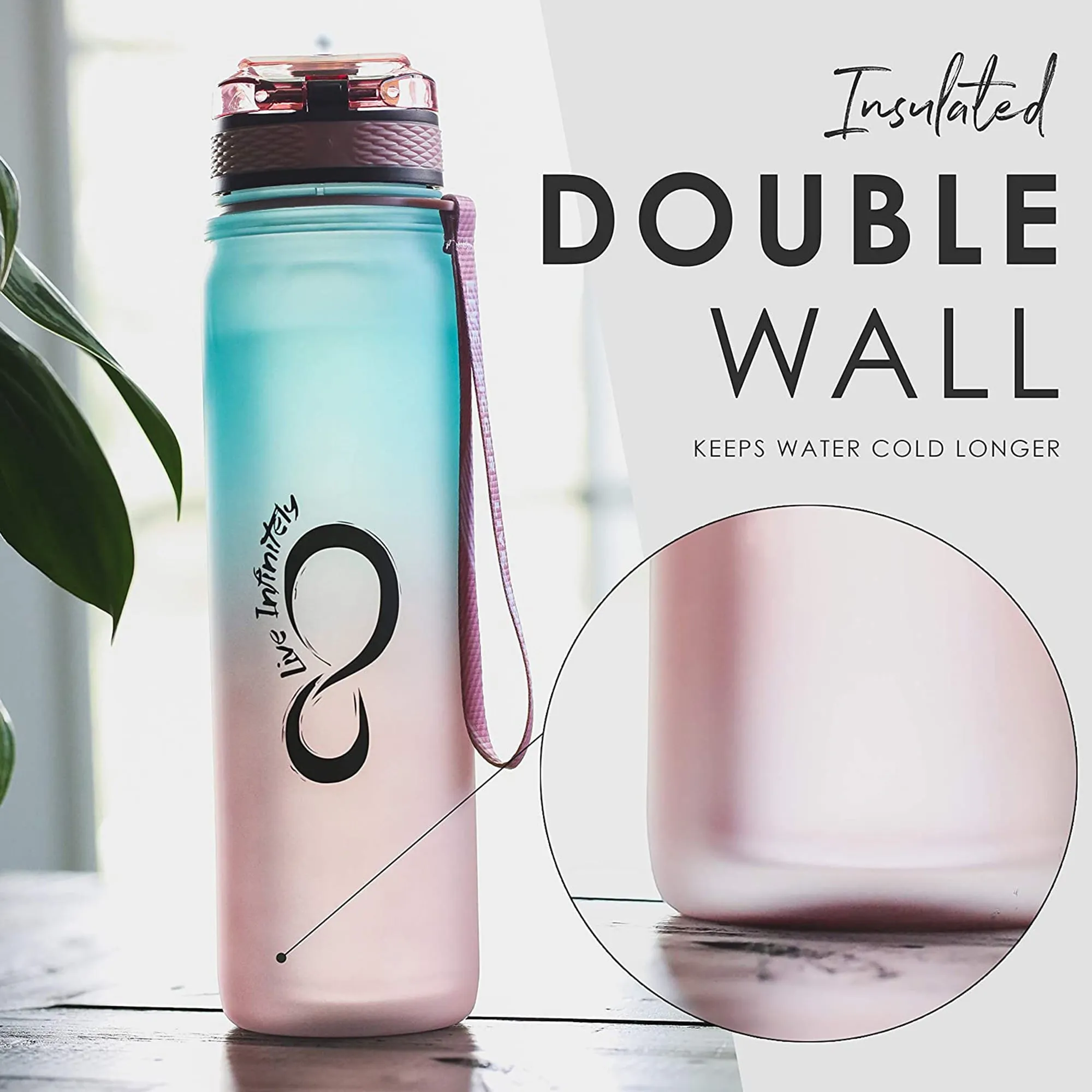 Live Infinitely Insulated Water Bottle with Time Marker BPA-Free 24oz