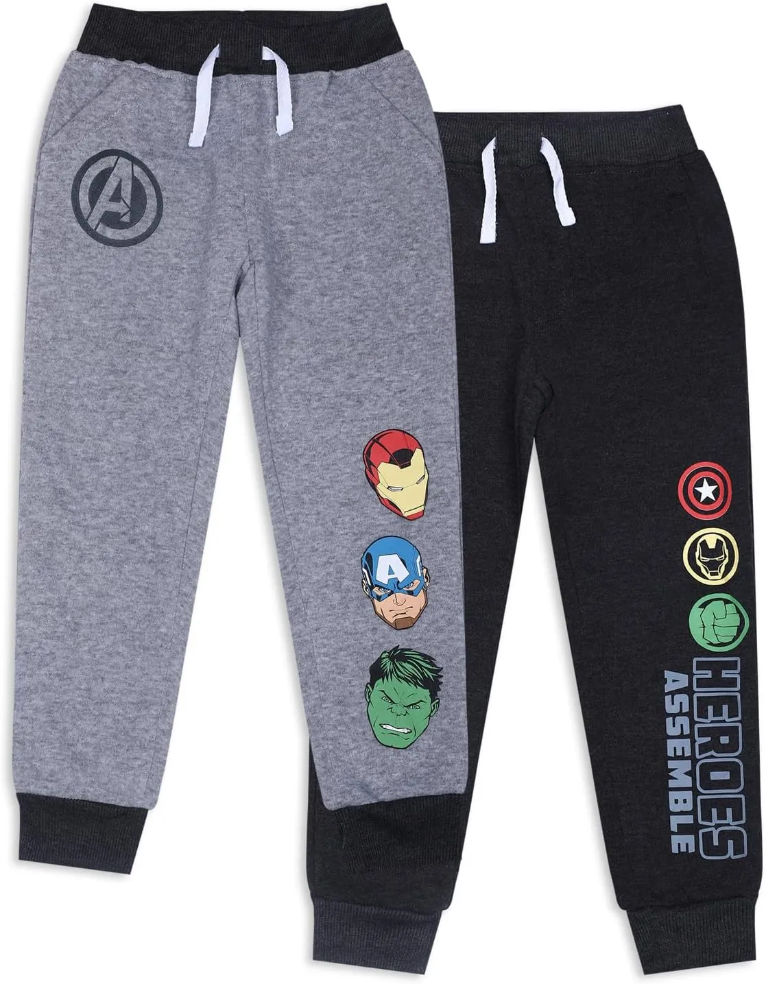 Marvel Avengers Hulk, Captain America and Iron Man Boys 2 Pack Pants for Toddler and Little Kids
