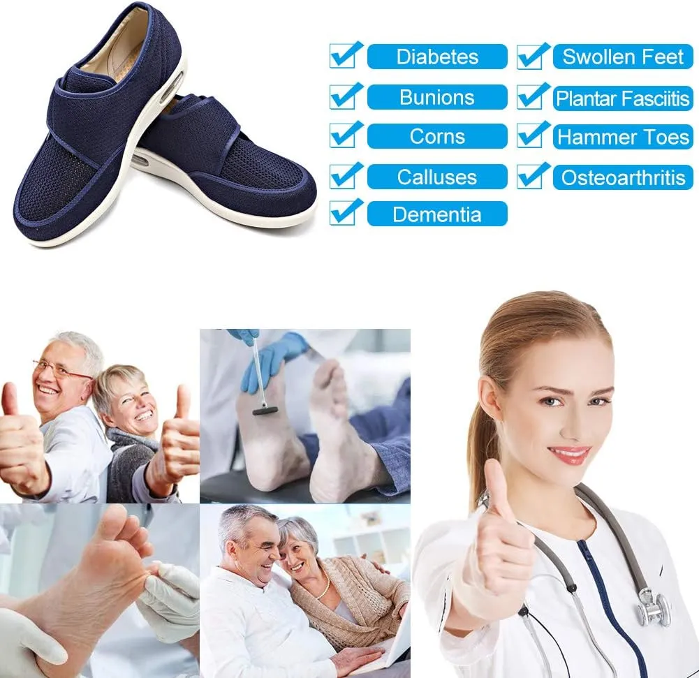 MEJORMEN Men's Edema Diabetic Shoes Adjustable Wide Width Outdoor Walking Sneakers Orthopedic Lightweight Comfy Casual Slippers for Elderly Swollen Feet Arthritis Recovery