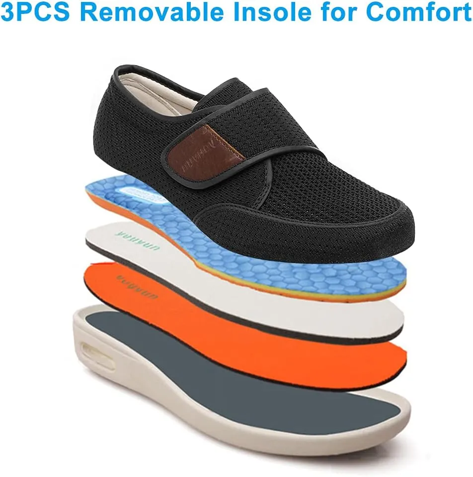 MEJORMEN Men's Edema Diabetic Shoes Adjustable Wide Width Outdoor Walking Sneakers Orthopedic Lightweight Comfy Casual Slippers for Elderly Swollen Feet Arthritis Recovery