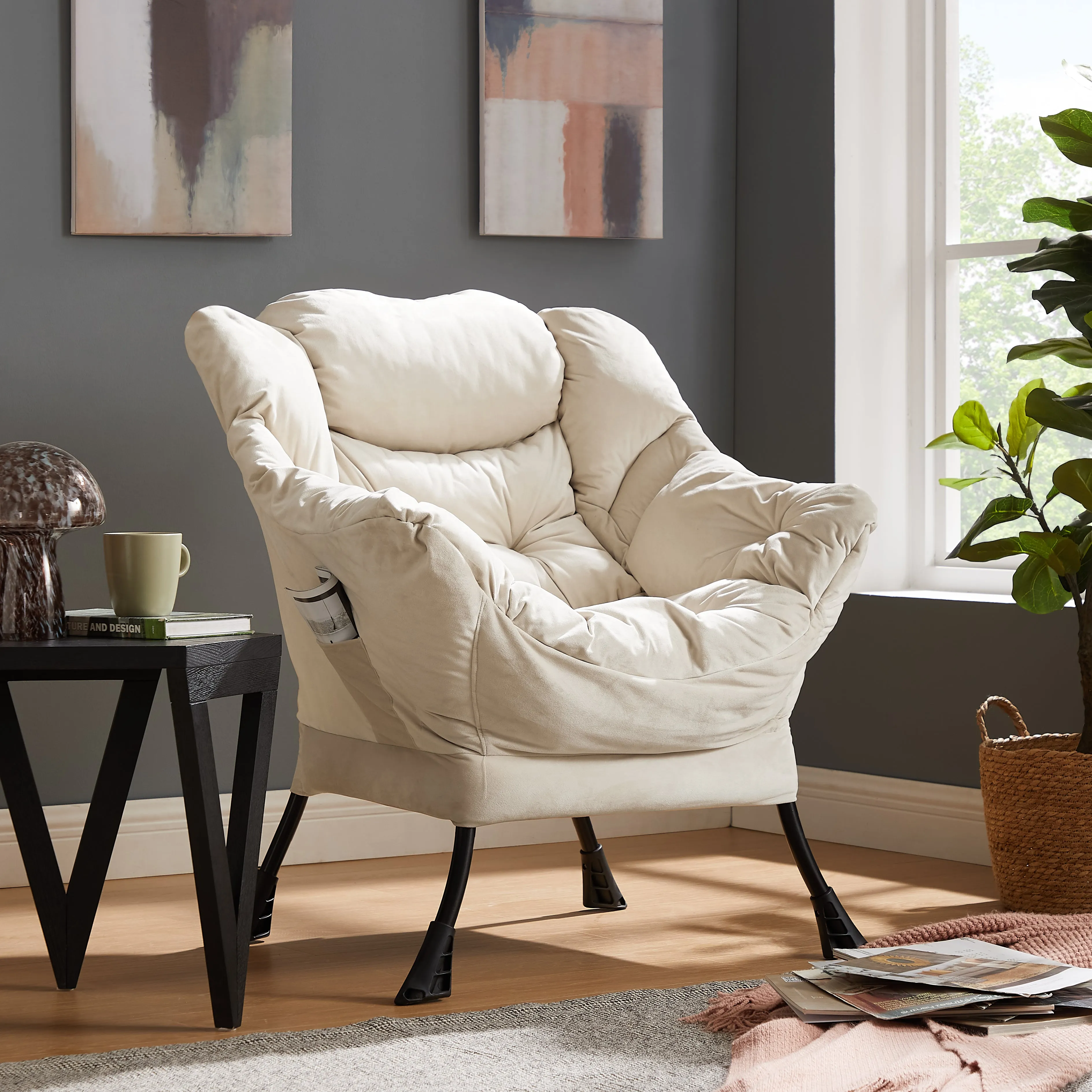 Mellow Lazy Chair, Beige Velvet