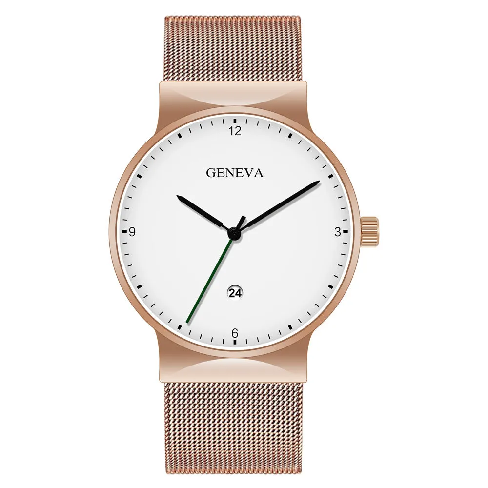 Men's Large Watch Head Fashion Simple Alloy Mesh Calendar Watch