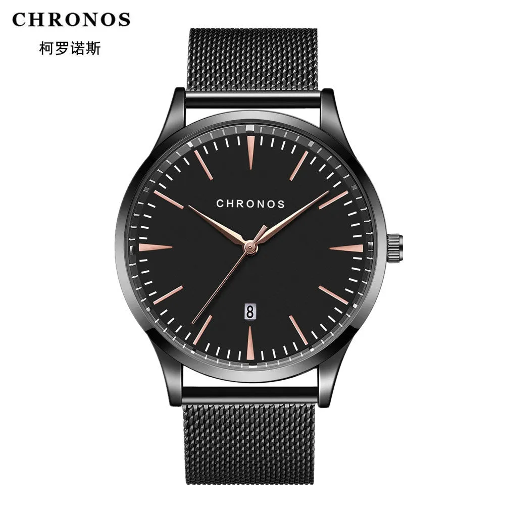 Men's Watch Steel Strap Waterproof Watch Calendar Fashion Simple Watch Men