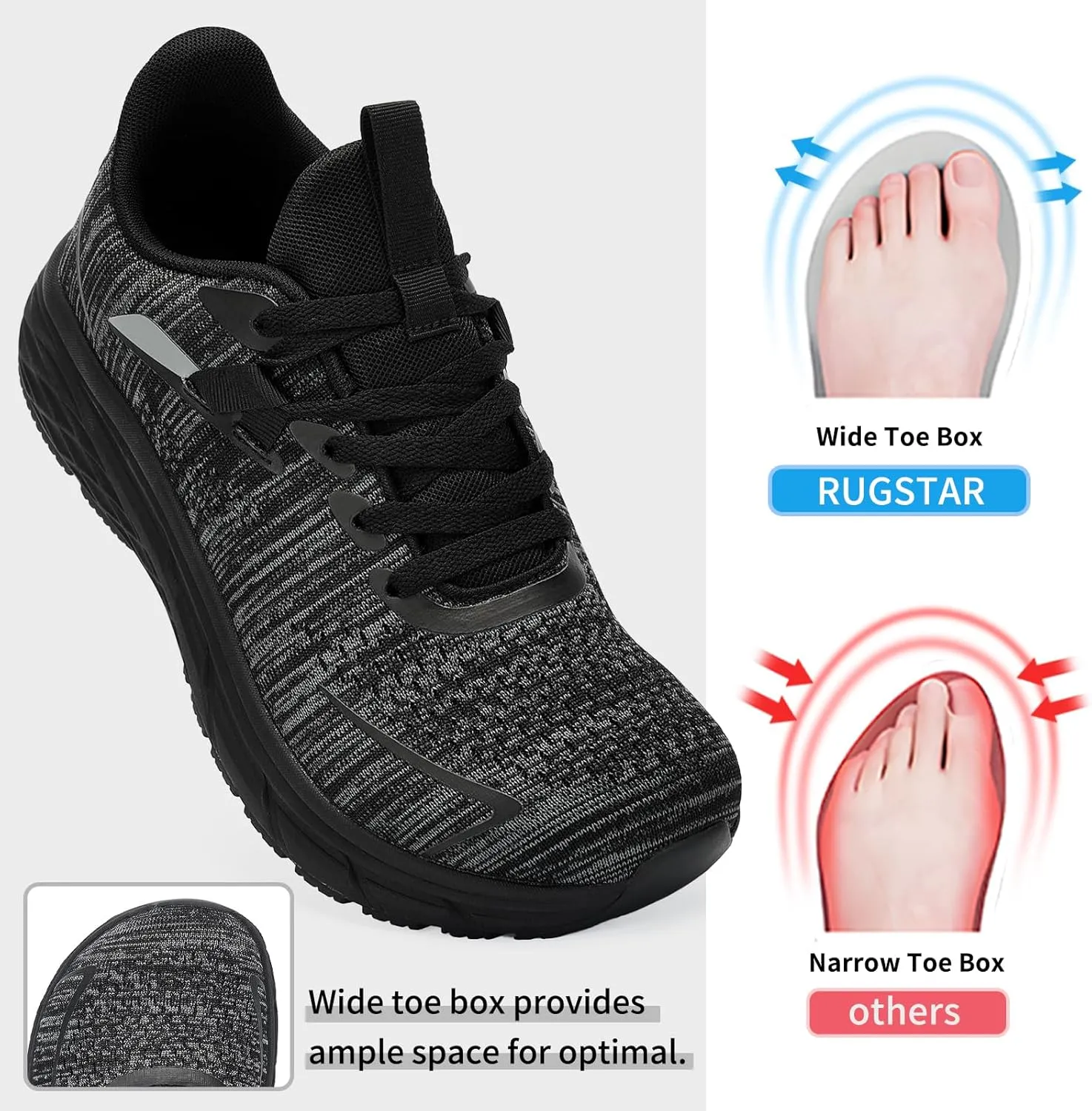 Men's Wide Toe Box Running and Walking Shoes, Athletic Gym Tennis Cross-Training Shoes for Wide Feet, Non-Slip Workout Sneakers with Wide Width Design