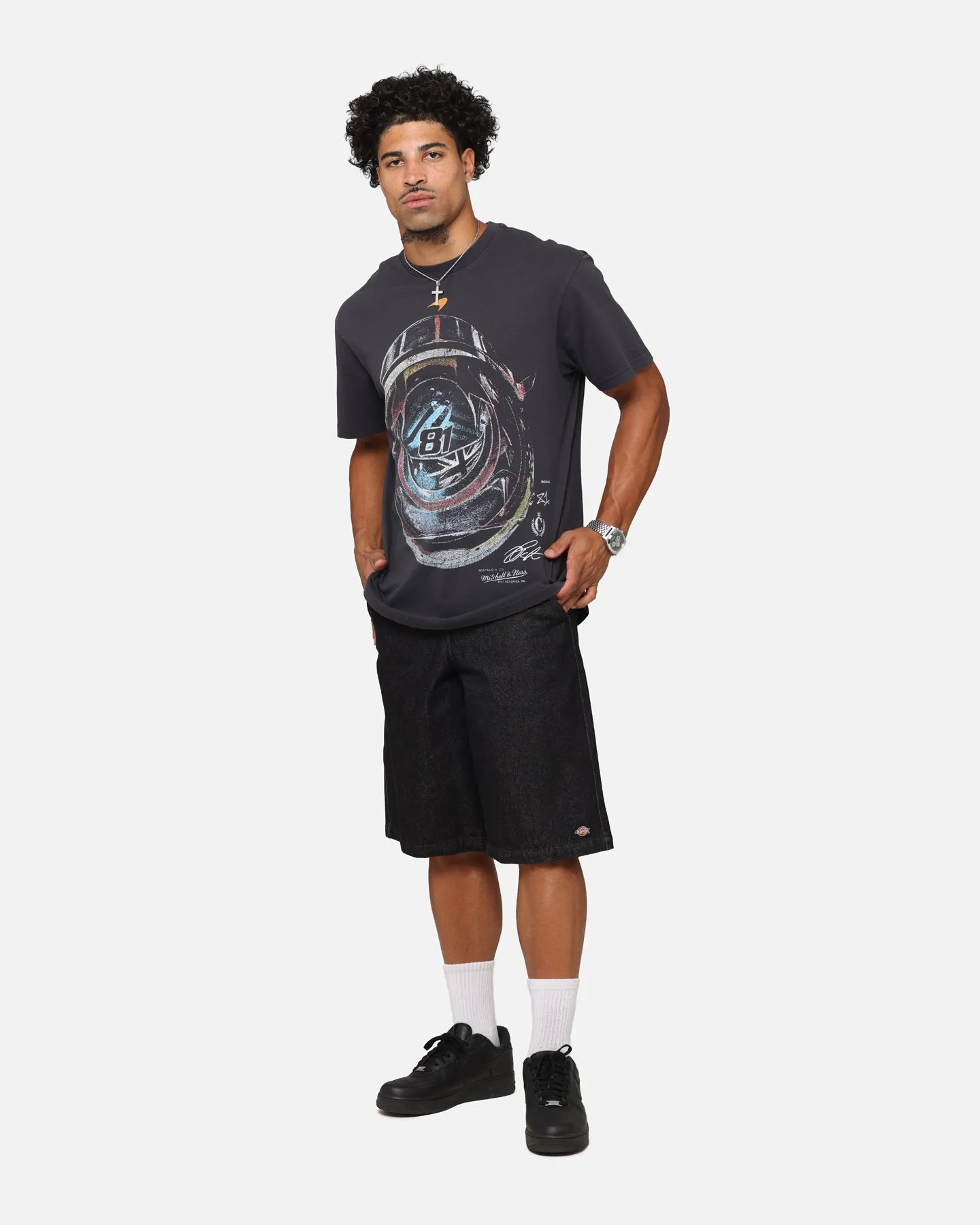Mitchell & Ness X Mclaren Oscar Piastri Helmet T-Shirt Faded Black